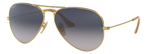 Óculos de sol polarizados Ray-Ban Aviator Gradient Standard armação de metal cor polished gold, lente blue/grey de cristal degradada, haste polished gold de metal - RB3025