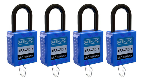 Kit 4 Cadeado De Bloqueio Nr10 Tagout Haste Plástica Azul