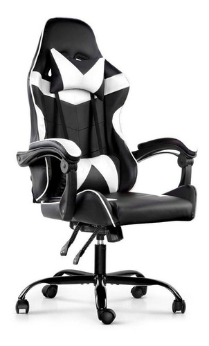 Imagen 1 de 1 de Silla de escritorio Lumax Rom gamer ergonómica  negra y blanca con tapizado de piel sintética