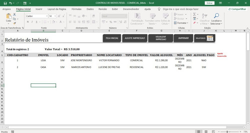 Sistema Recibos De Aluguel E Controle De Imoveis! Excel Vba!
