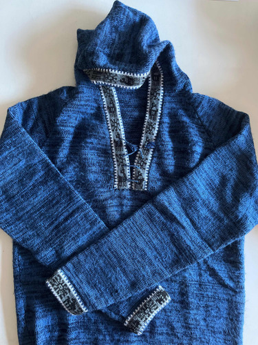 Sweater Azul Con Capucha Y Guarda Norteña. Sin Talle. Envío