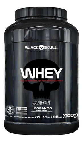 Whey Protein Isolado + Wpc + Wph 900 G - Black Skull Sabor Morango