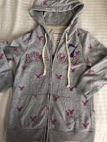 Poleron Cierre American Eagle Talla S Gris Rosa