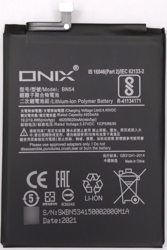 Bateria Compatible Onix Bn54 Para Xiaomi Redmi 9