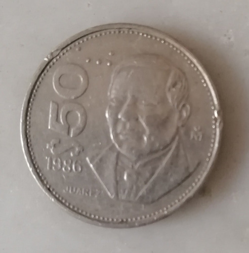 Imagen 1 de 2 de Moneda 50 Pesos Juarez 1986 Fecha Escasa Bien Conservada.