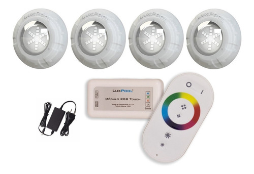 Kit Led Piscina Com Controle + 4 Leds Rgb 9w + Fonte 12v 110V/220V