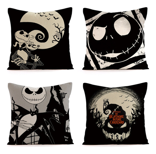 W 4 Fundas De Almohada Cuadradas De Halloween Jack 45*45cm