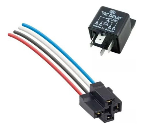 Rele Auxiliar Automotivo 4 Pinos 12v 40a Mais Plug Soquete