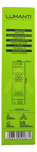 Fonte Slim Fita De Led 12v 150w 12,5a Bivolt -lumanti