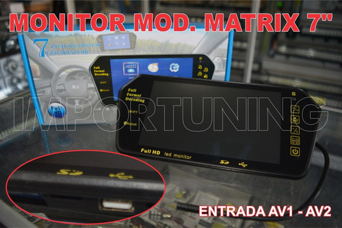 Monitor Modelo Matrix Espejo 7 Pulgadas Usb- Retroceso