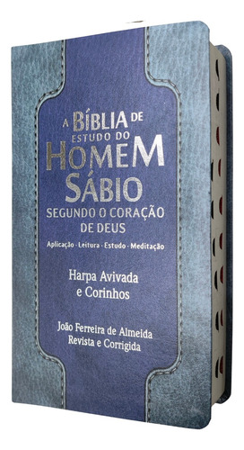 Bíblia De Estudo Do Homem Sábio Letra Gigante Com Harpa Cristã Capa Luxo Azul Bicolors Com Índice
