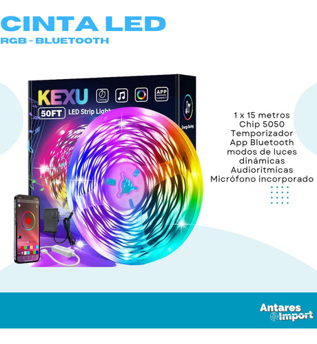 Cinta Tira Led Rgb Bluetooth 15 Metros 