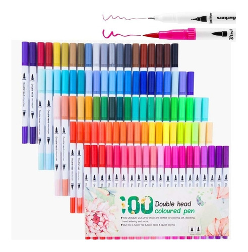 Marcadores De Acuarela 100 Colores Pluma Pincel Doble Punta