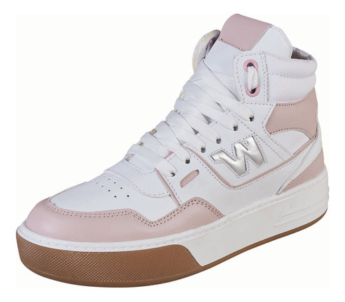 Tenis Tipo Bota Para Mujer Castalia 614-77 Blanco Con Rosa