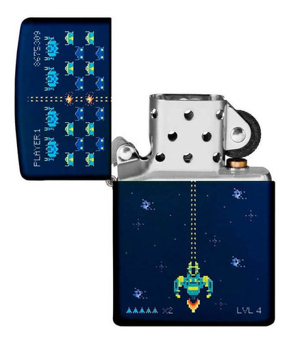 Isqueiro Zippo 49114 Pixel Game Nave Azul + Fluido Original