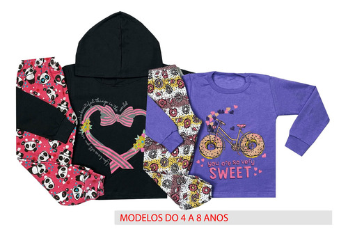 Kit 3 Conjuntos Moletom Infantil Menina Roupa Inverno