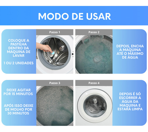 10 Tabletes Pastilha Detergente Limpa Maquina De Lavar Roupa