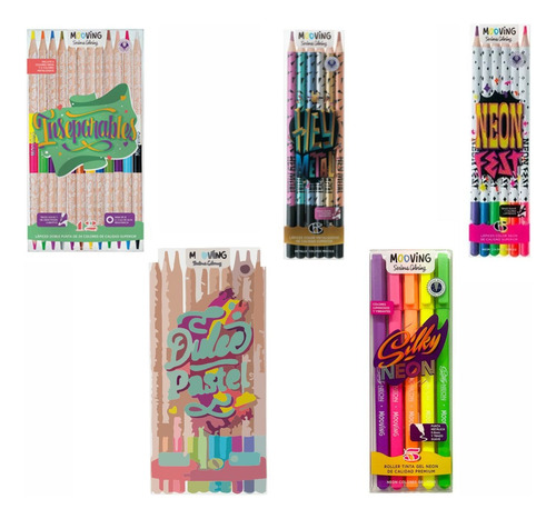 Kit Set 40 Mooving Completa Lapices Pastel Neon Metal 