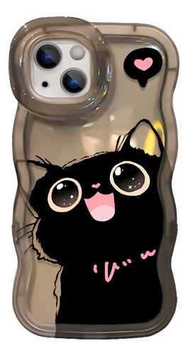 Para Fundas De iPhone, Bonito Cordón De Silicona Transparente Con Forma De Gato Negro