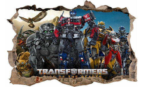 Vinilos Efecto 3d Pared Rota Transformers Bestias - 1mx60cm