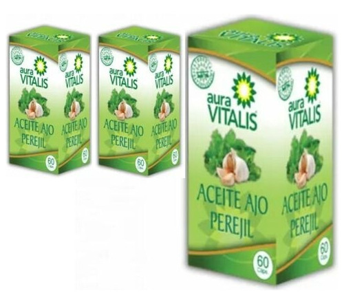 Aceite Ajo Perejil, 60 Caps. Aura Vitalis. Agro Servicio. Sabor Sin sabor