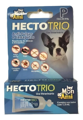 Hectotrio Antipulgas E Carrapatos Cães P 0kg A 8kg - Mon Ami Peso máximo do animal 8 kg Peso mínimo do animal 1 kg