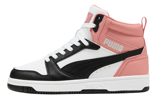 Puma Rebound V6 Mid Jr Para Dama Color Blanco, Negro, Rosa