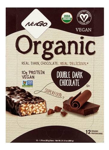 Nugo Orgánica De La Barra Doble Chocolate Oscuro 10g De