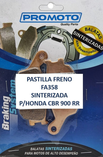 Balata/pastilla Freno Fa358 Sinterizada P/honda Cbr 900 Rr