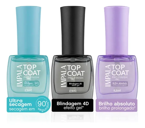 Kit 3 Top Coat Impala Pro Finish Hipoalergênico 8,8ml Transparente