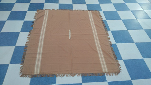 Antiguo Poncho De Alpaca Con Guarda Y Flecos 1,40 X 1,70 Mts