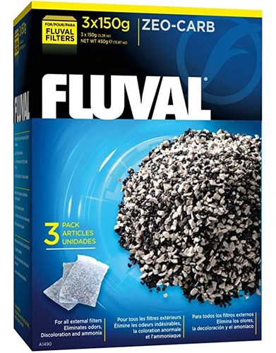 Fluval Zeo-carb, 150 Gramos, 3-pack Bolsas De Nylon