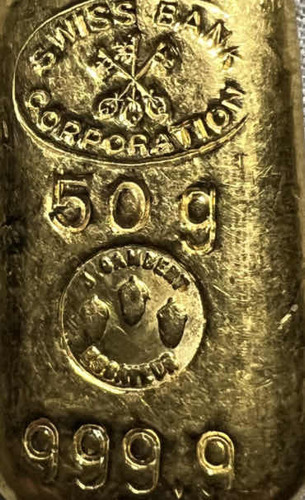 Lingote Frances De Oro Puro Certificado Por Banco De 50 Gms