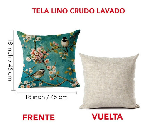Set 2 Fundas Cojínes Flores Pájaros Vintage En Lino Crudo Blossom