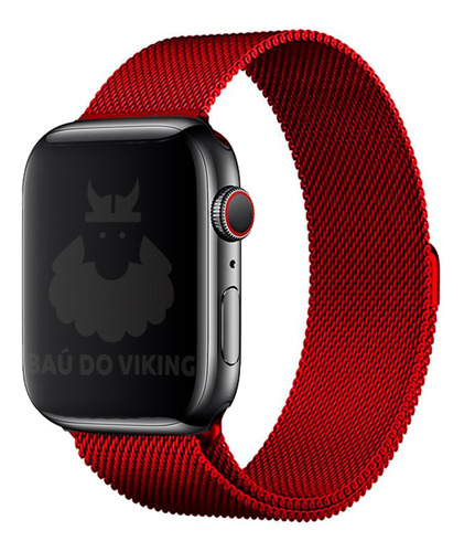Pulseira Magnética Aço Milanês Compatível Com Apple Watch Cor Vermelho Largura 44 Mm
