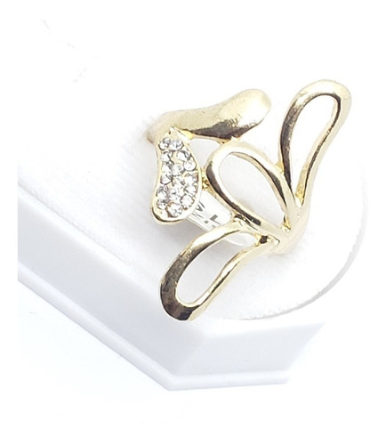 Anillo Oro Chapa Con Cristales Talla 9 Dorado+estuche Ac1