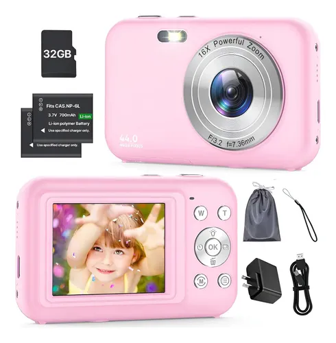 Câmera Digital 44 Mp HD 1080p Compacta para Iniciantes Cor Rosa