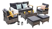 Comprar Muebles De Mimbre 6 Pz Mecedoras Giratorias Otomanos Grios