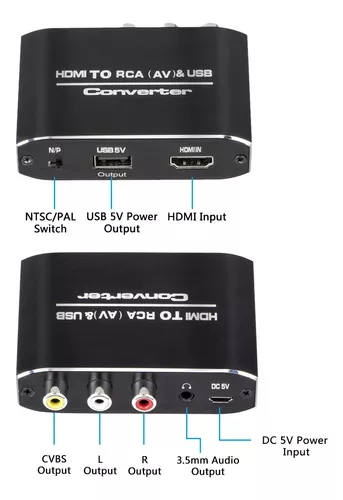 HDMI a RCA, cable convertidor HDMI a RCA, convertidor HDMI 1080P a AV 3RCA  CVBs Video Compuesto Audio Soporta TV Stick, Roku, Chromecast, Apple TV