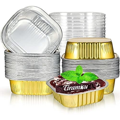 Set Moldes Aluminio Cuadrados 130ml Fiesta (dorado)