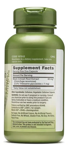 Suplemento Gnc Herbal Plus De Extracto De Cohosh Negro, 40 M