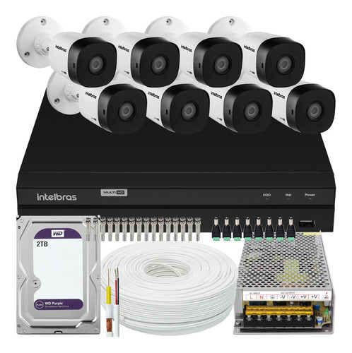 Kit Cftv 8 Cameras Full Hd Dvr Intelbras 1216 2tb Wd Purple