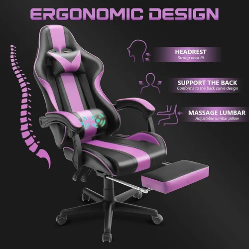 Silla De Juego Ferghana Púrpura Ergonómica Ajustable
