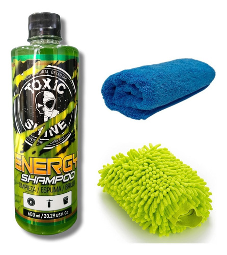 Imagen 1 de 9 de Kit Lavado Toxic Shine Energy Shampoo + Manopla + Microfibra