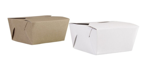 100 Cajas Comida Para Llevar Contenedor Armable Cartón 26oz Blanco