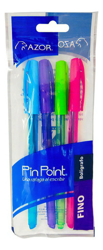 Set 4 Bolígrafos Pin Point Punto Fino Diferentes Colores Color De La Tinta Morado, Azul, Verde, Rosa