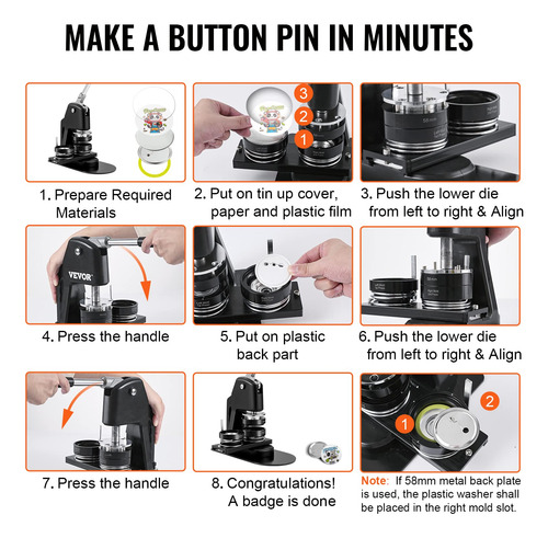 Kit De Prensa Perforadora Button Maker Machine Vevor De 1+2.