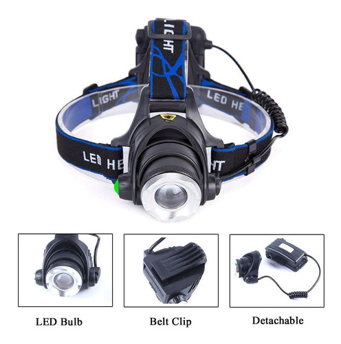 Linterna Frontal Led Verde Resistente Al Agua, Con Zoom Y 3