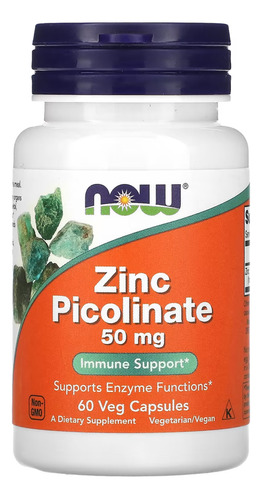 Picolinato de zinc 50 mg Picolinato de zinc de Now Foods, 60 cápsulas vegetales, sabor, sin sabor