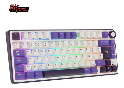 Teclado gamer Rk Royal Kludge QWERTY RK español España color blanco y violeta con luz RGB